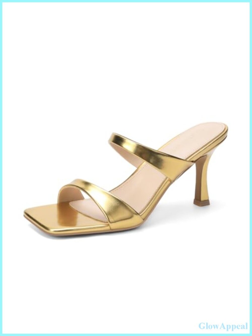 Women's Two Strap Kitten Heels Square Toe Slip On Sandals